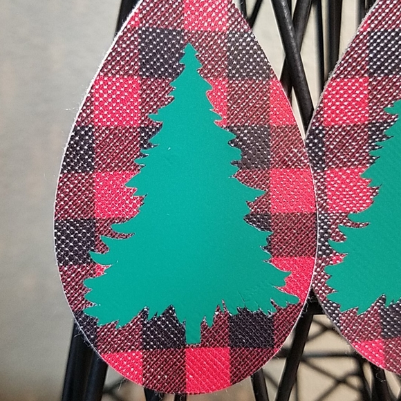 Handmade Faux Leather Christmas Tree Earrings - Picture 2 of 3